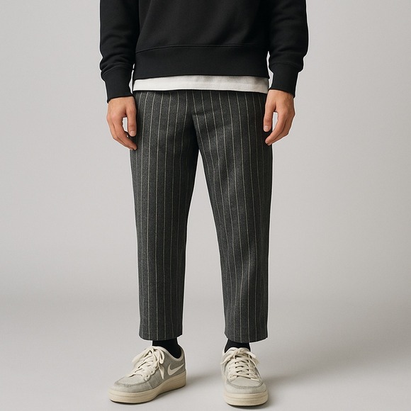 I Love Ugly Slim Kobe‎ Pants XL Gray Pinstripe Wool Blend Cropped Straight Fit